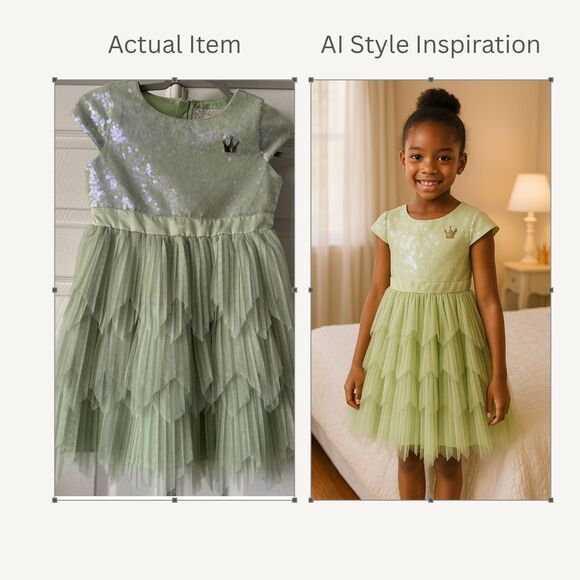 Disney Princess Tiana Girls Dress Sz 9/10 Green Tiered Sequins Fairycore Tulle - Picture 1 of 14